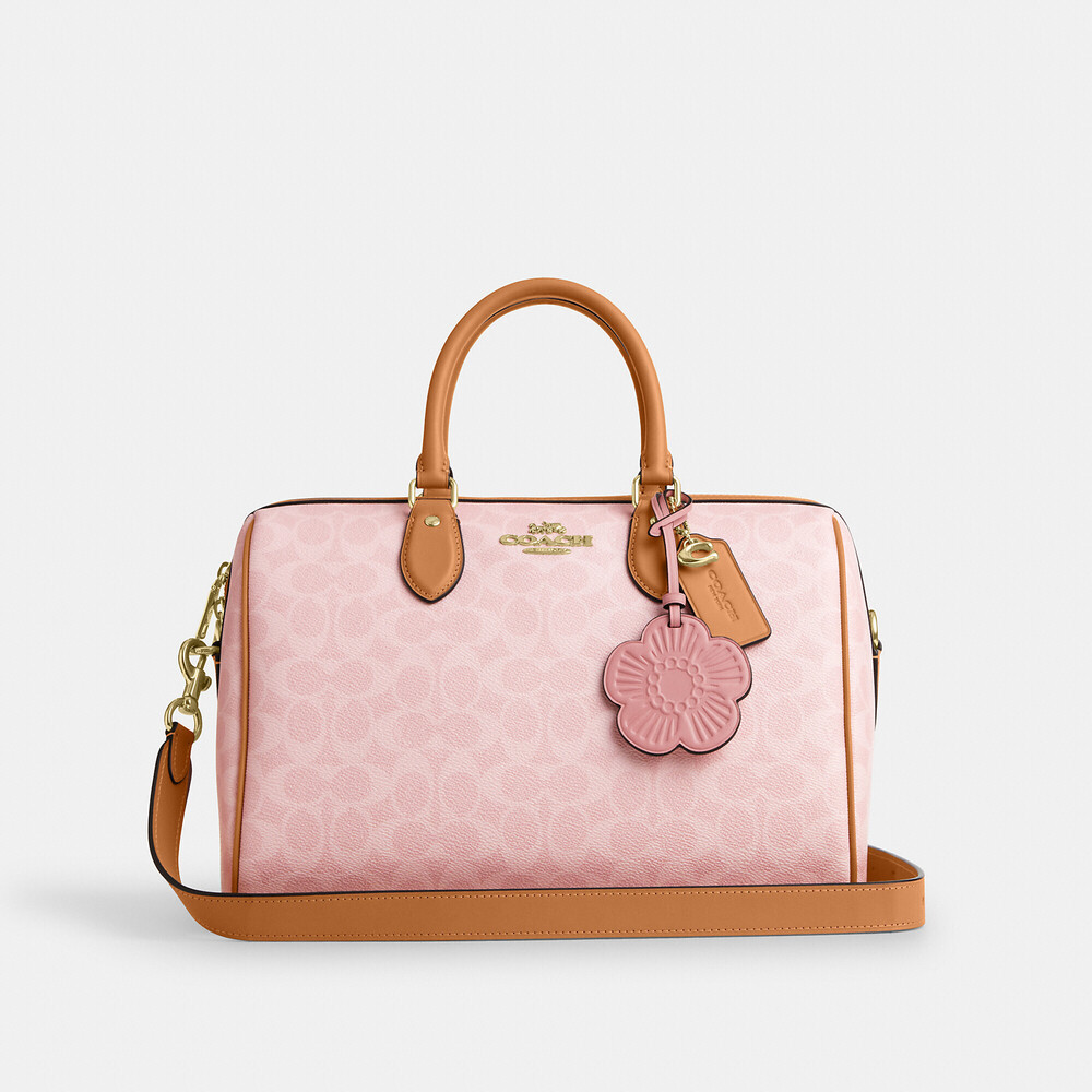 Authentic COACH Rowan Large Satchel Bag In Powder Pink Canvas With Charms